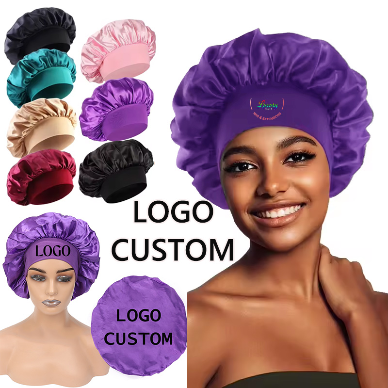 Hair Care Logo - Bonnet en satin pour soins capillaires,
